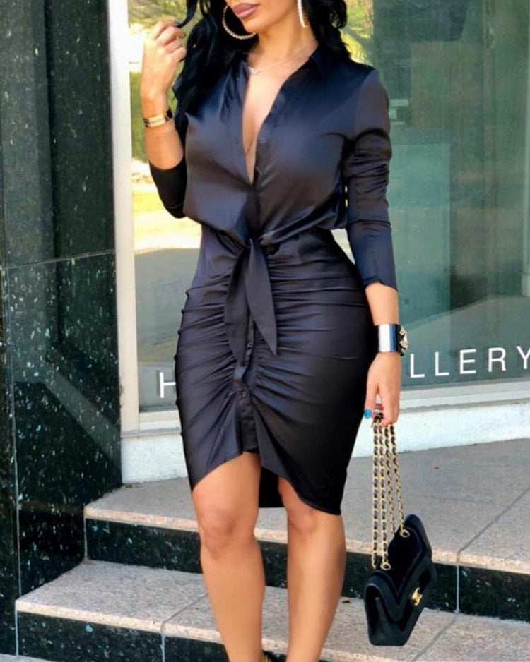 Satin Long Sleeve Midi Dress Shirt