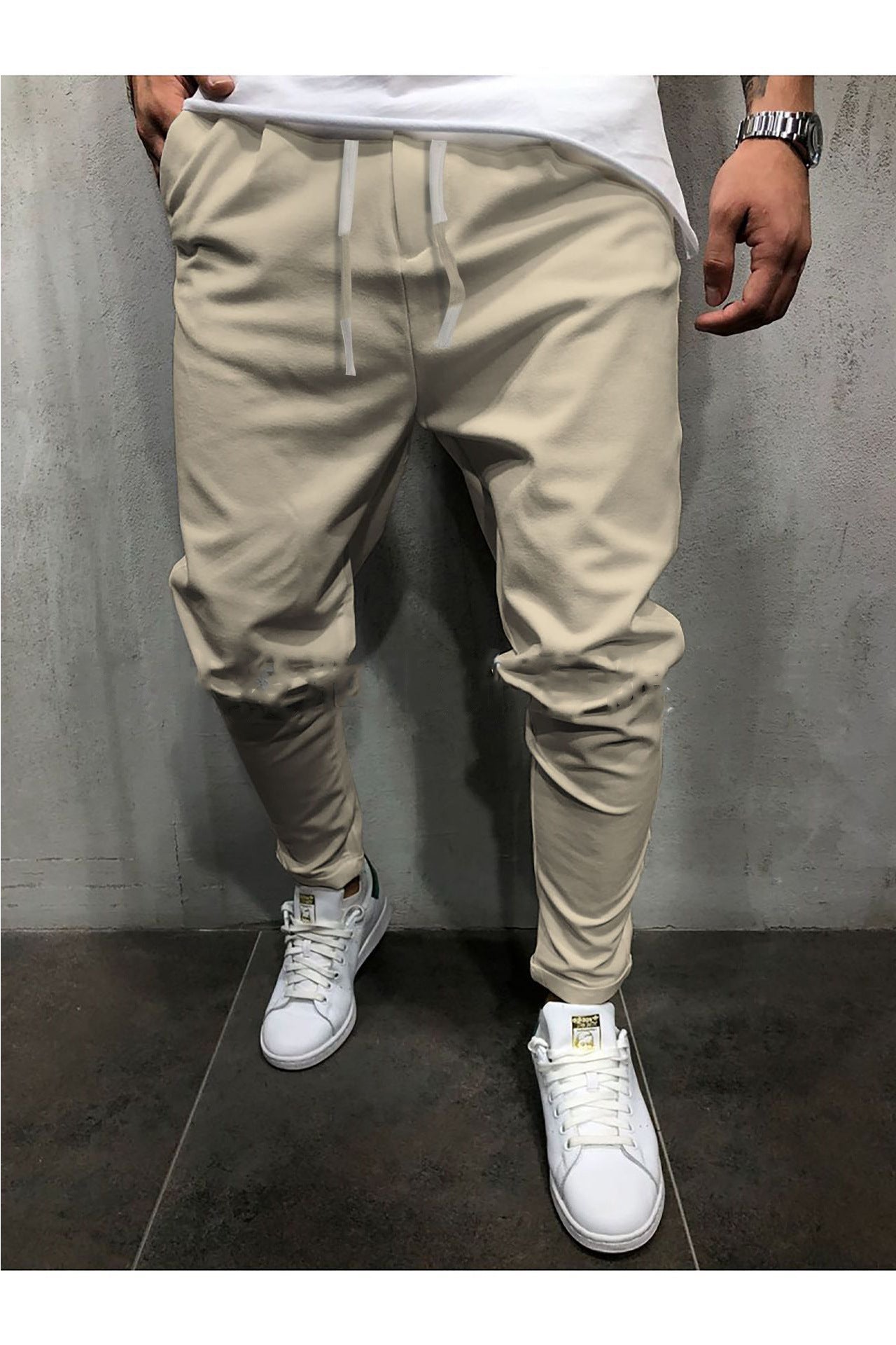 Men's Pants Solid Color Cropped Pants With Elastic Band