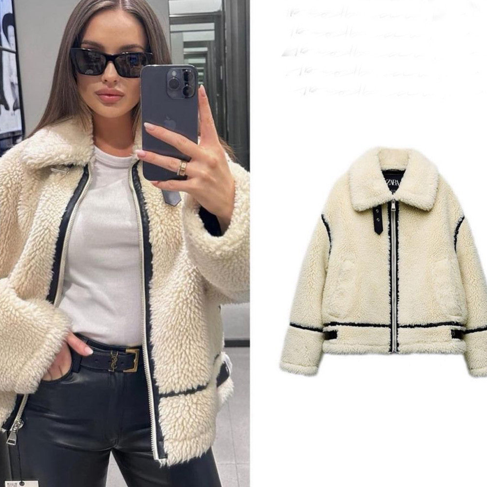 Women's Lamb Wool Effect Jacket Coat