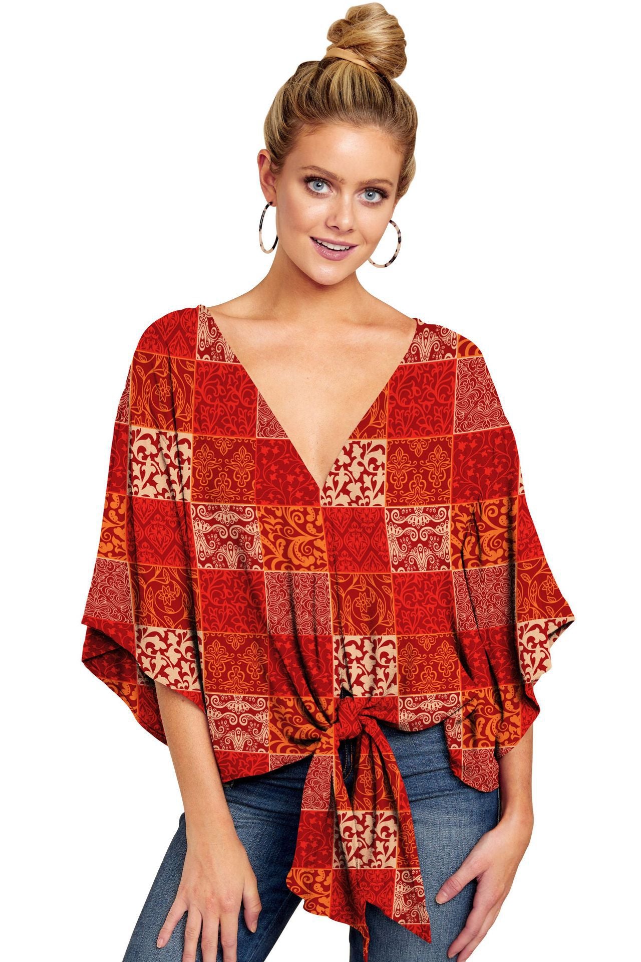 Deep V-neck Spring Printed Loose Top