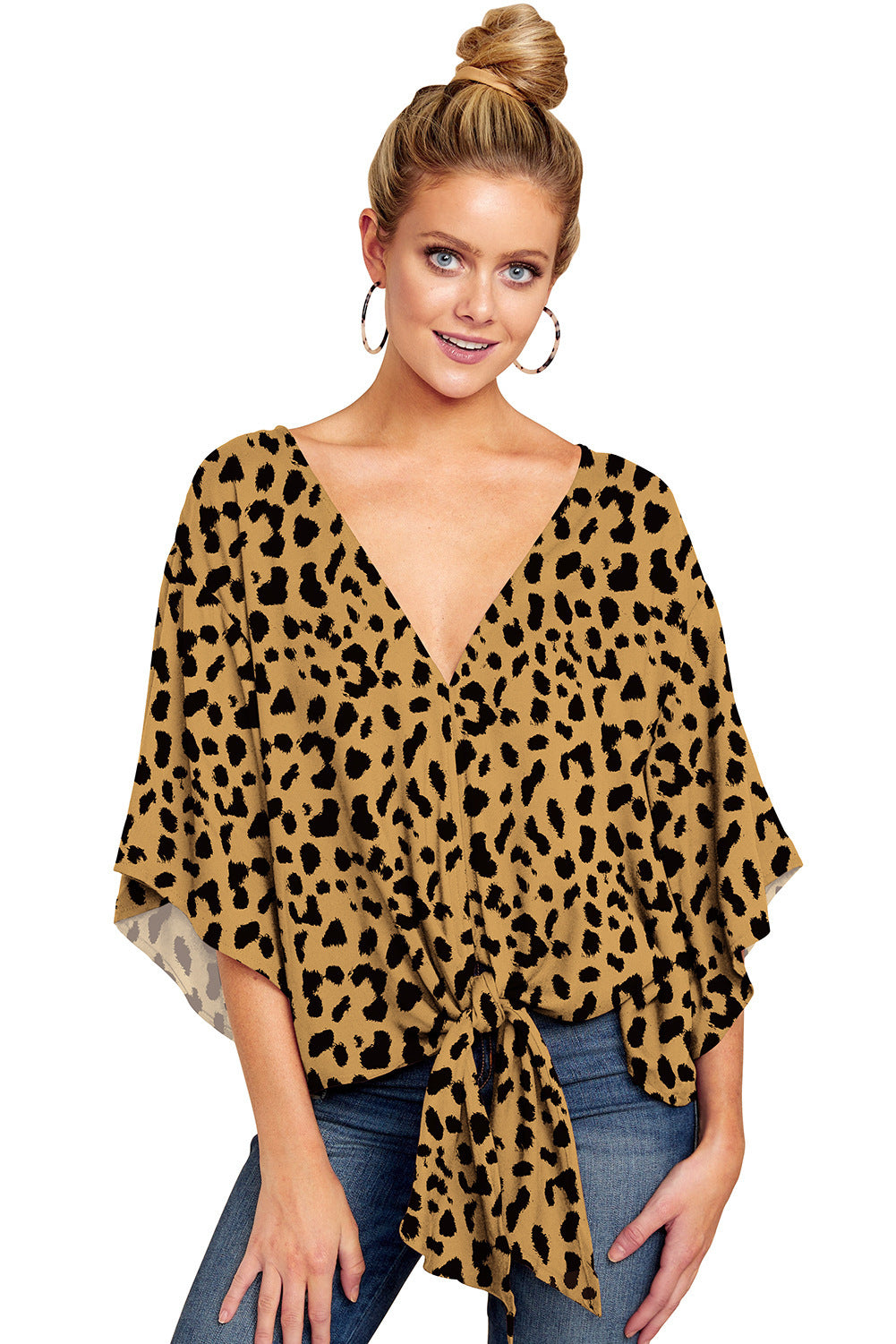 Deep V-neck Spring Printed Loose Top