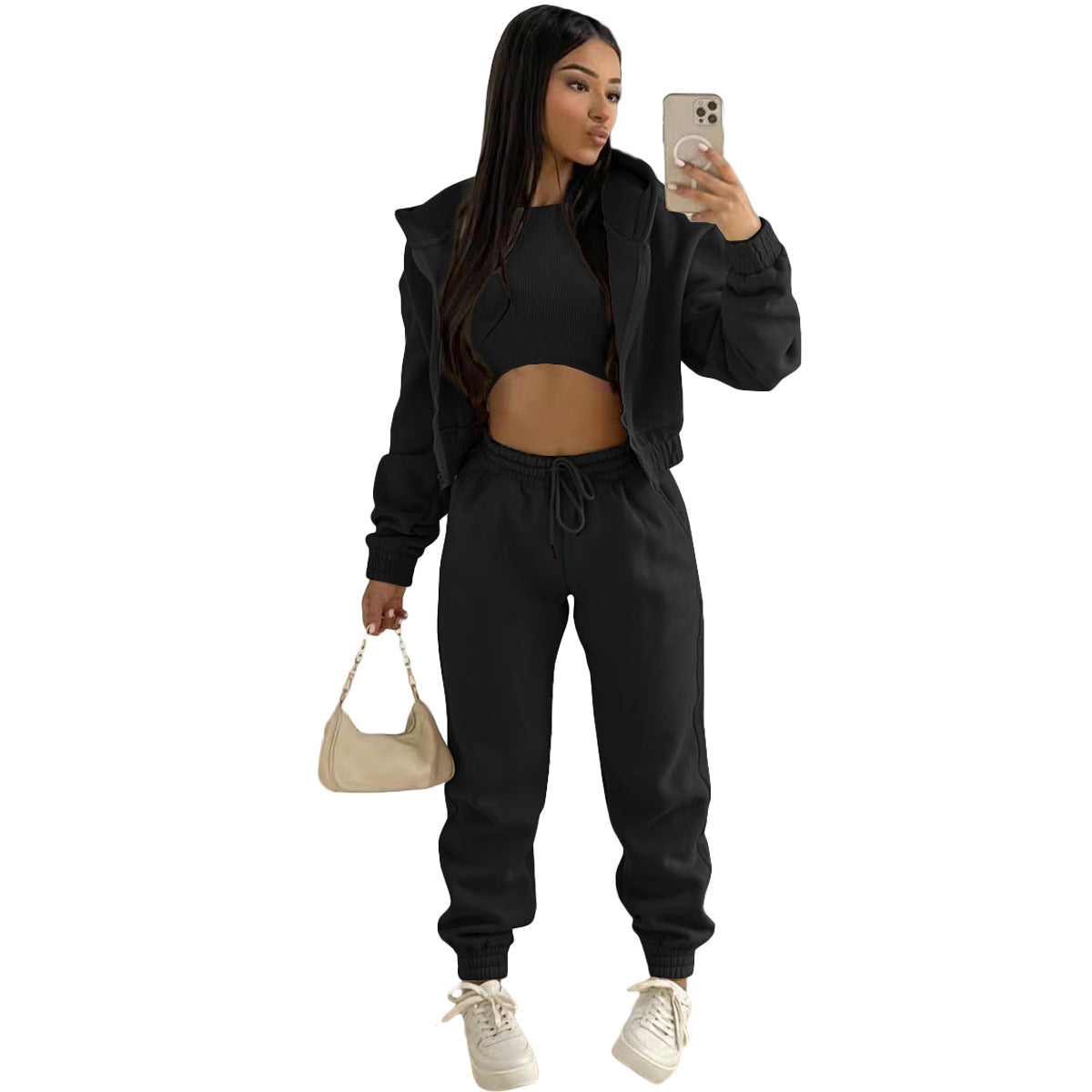 Women's Plus Velvet Sweatshirt Hooded Sports And Leisure Suit