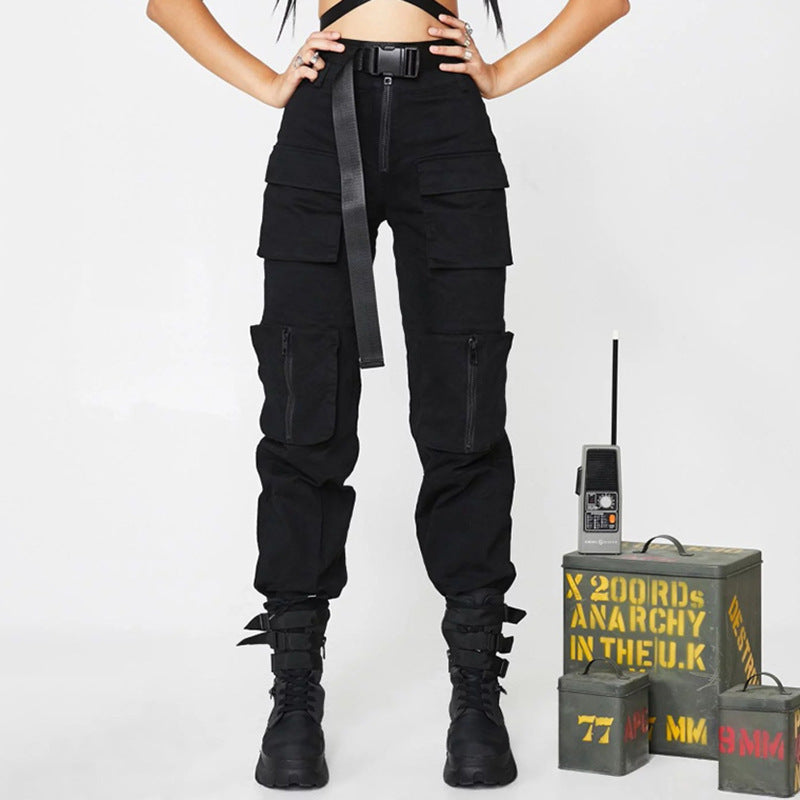 Ladies Slim Fit High Waist Pocket Casual Cargo Pants